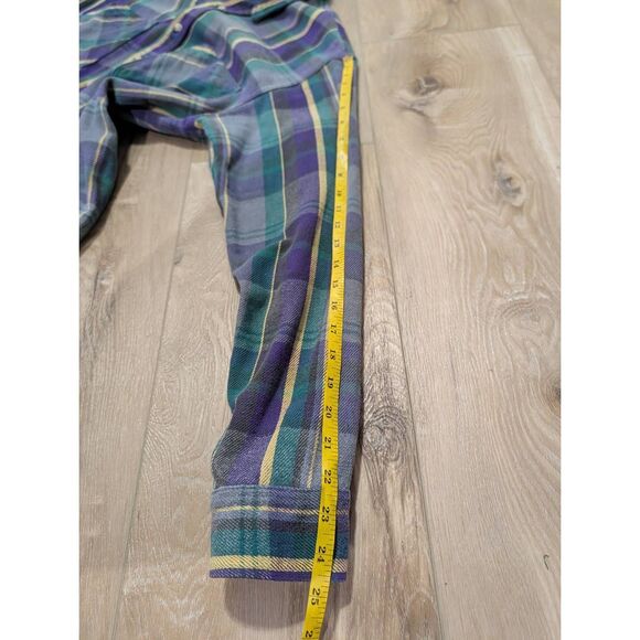 Vintage St. John's Bay Flannel Men's Large Tall LT USA Made Purple Green Plaid - Picture 8 of 14